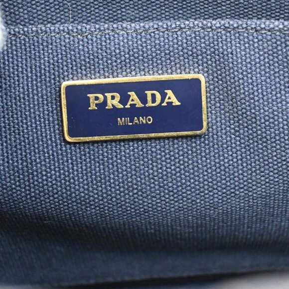 PRADA Logo Canapa 2Way Shoulder Hand Bag Canvas Leather Blue GHW 86KA843 - Picture 14 of 15